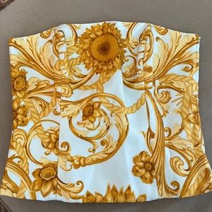 J. Laughlin Corset Top. Light blue/gold sunflower pattern. Size 2.